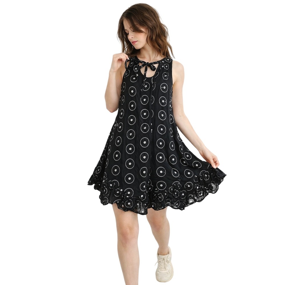 Art Ateliers Rare Toggery‎ Eyelet Circle Mini Dress M Black Lagenlook Whimsigoth